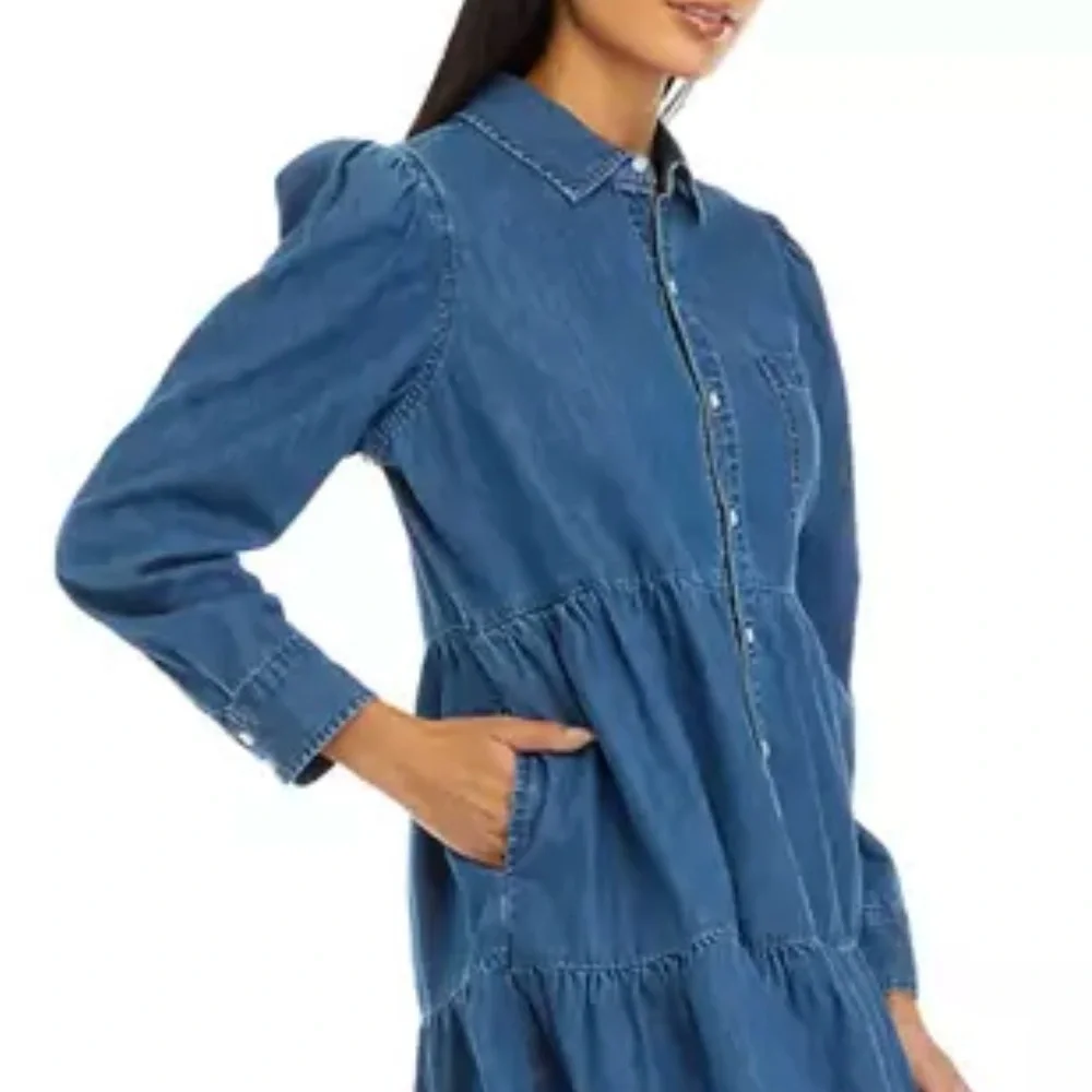 Crown & Ivy Denim Tiered Dress NWT - Picture 3 of 9